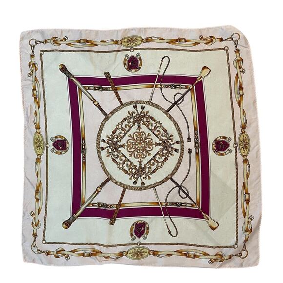 Ralph Lauren 1987 Crest Equestrian Horsebit Silk Scarf – Red 20”
